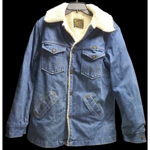 Vintage 70s Maverick Ranch Coat Men’s M Denim Sherpa Lined Snap Trucker Jacket